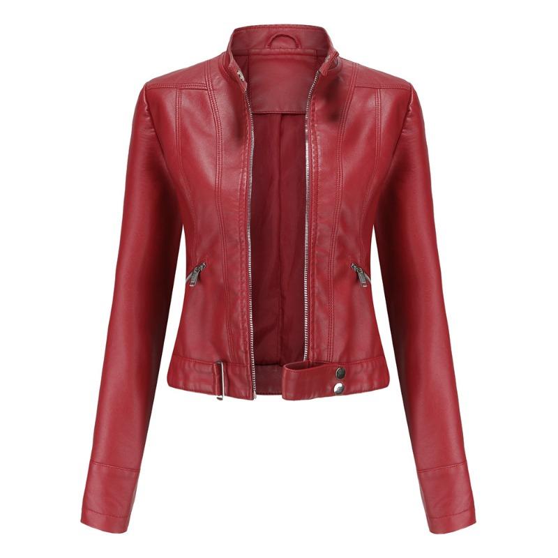 New Leather Jacket Women's Short Coat Spring and Autumn Stand-up Collar Women's Leather Jacket Women's Thin Leather Coat