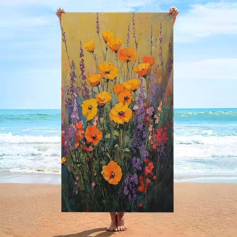 Vintage Oil Painting Sunflower Beach Towel Soft Absorbent Quick Dry Bath Towel For Summer Travel Pool Yoga Camping