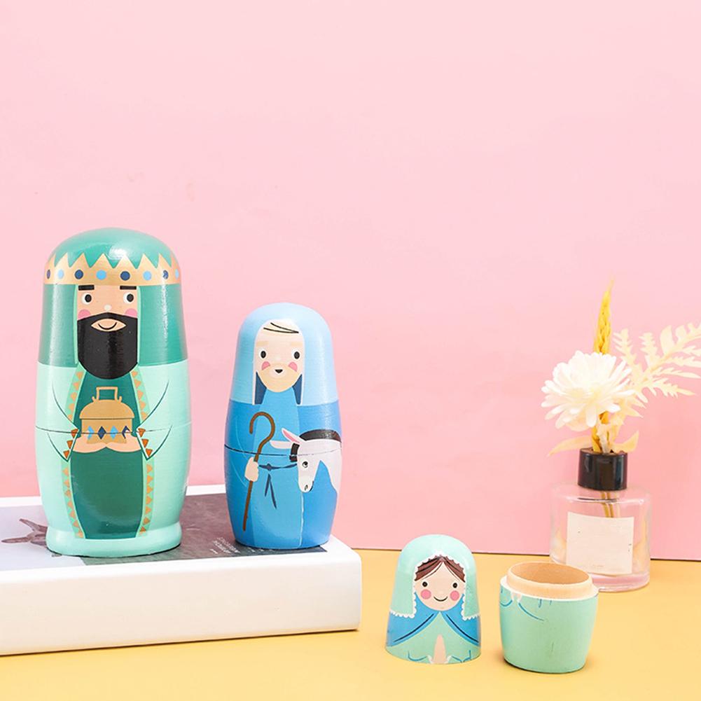 Cute Nesting Doll Set Matryoshka Doll Russian Wooden Dolls Hand-Painted Jesus Nesting Doll Stacking Doll Ornament Christmas Gift