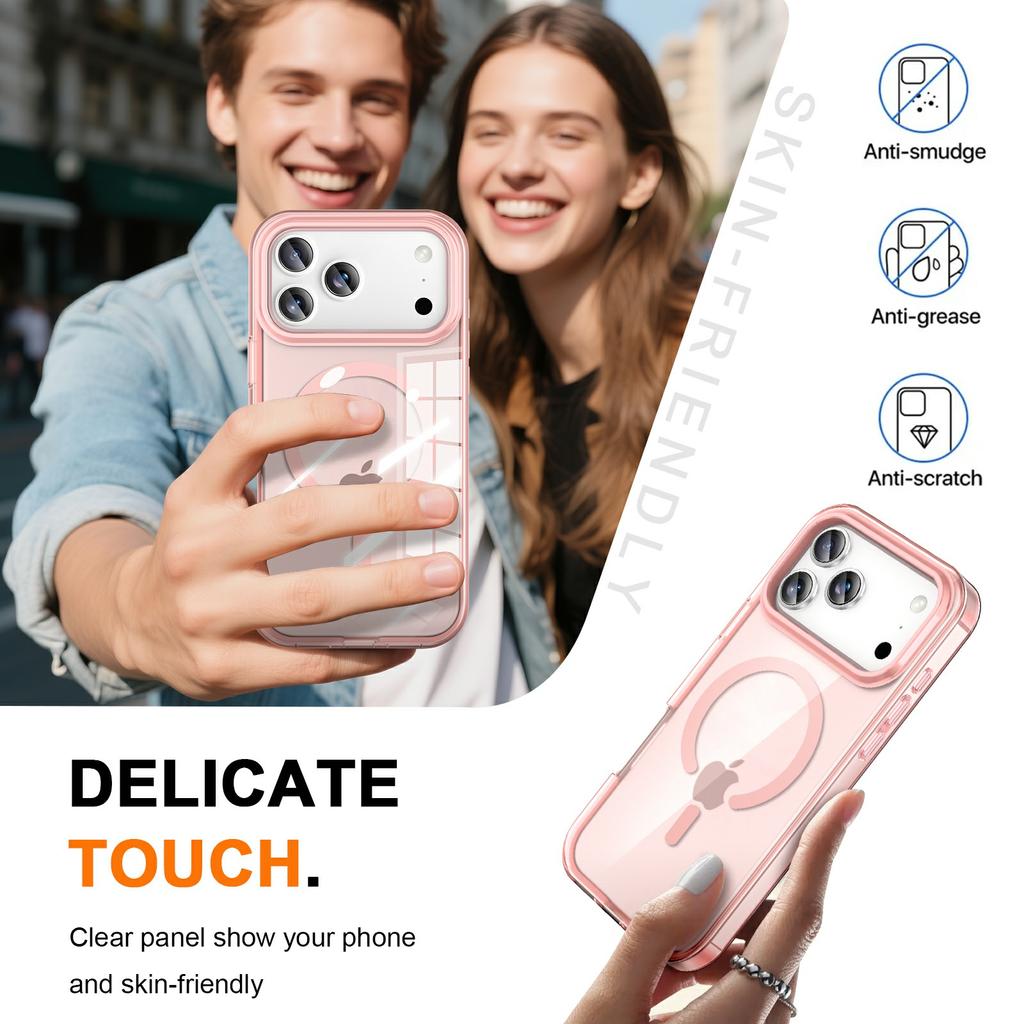 For iPhone 17 Pro Case Compatible with MagSafe PC+TPU Clear Phone Cover with PET Screen Film