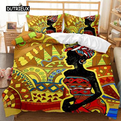 Funda Nórdica Africana Microfibra Étnica Afro Juego de Cama Doble Funda de Edredón Afroamericana Naranja Desierto Antiguo Funda de Edredón