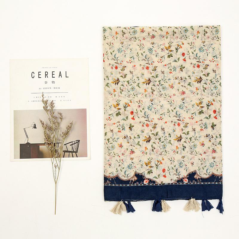 Stort Boho skjerf for kvinner Lett blomstertrykkskjerf Høst Vinter Mote Frynsede sjalomslag, 60 farger