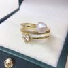 Natural Freshwater Pearl Loop Ring, Pearl Fashion Multi-layer Zircon Minimalist Gift Ring
