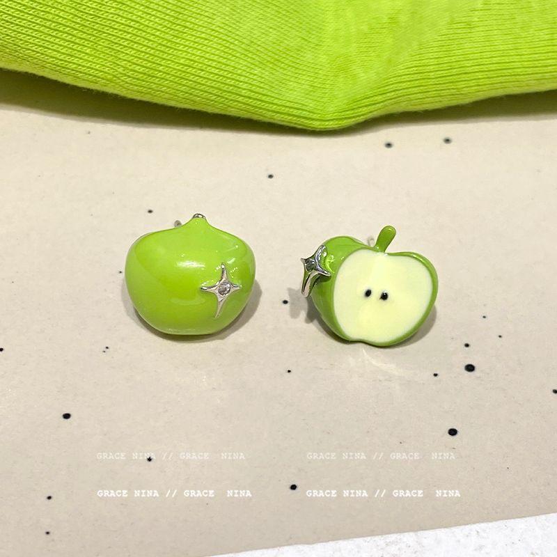 

Green Apple Paradise! Dopamine Green Apple Stud Earrings Female Niche Style Design Sense Earrings Cute Earrings Female Summer