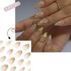 24 Pieces Almond Press On Nail Glossy Acrylic Nail With Gold Line Designs Nail Accesories Stick On Nail For Women Girls