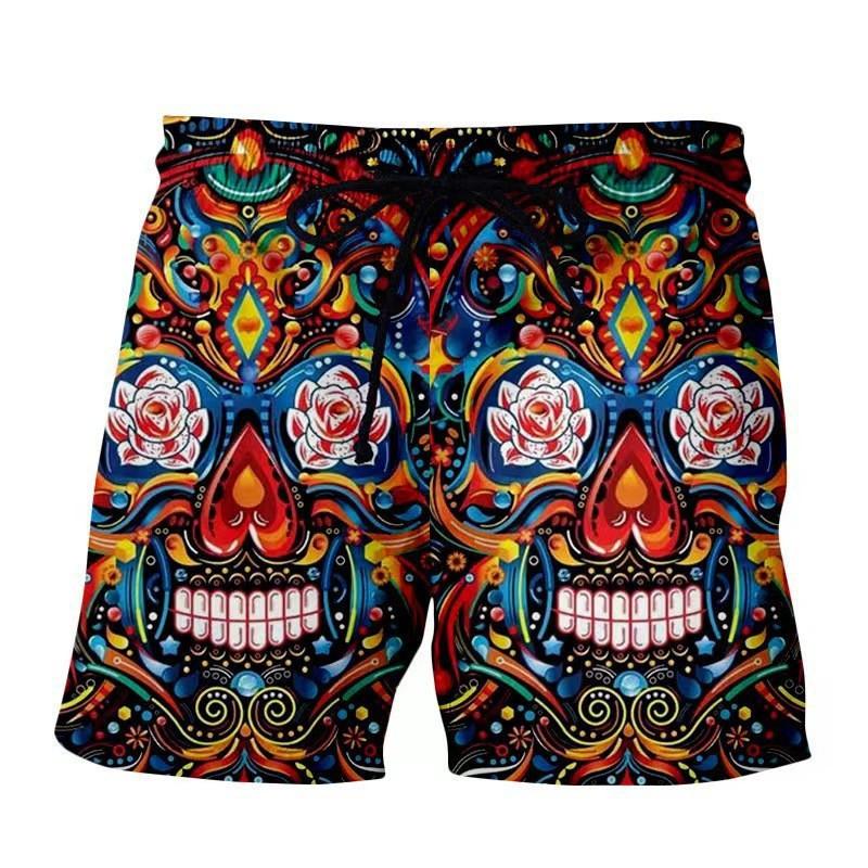 Summer 3D Skull Pattern Print Shorts Fashionable Casual Beach Men's Shorts