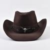 100% Leather Men Women Western Cowboy Hat Wide Brim Godfather Hats Gentleman Church Sombrero Hombre Jazz Cap