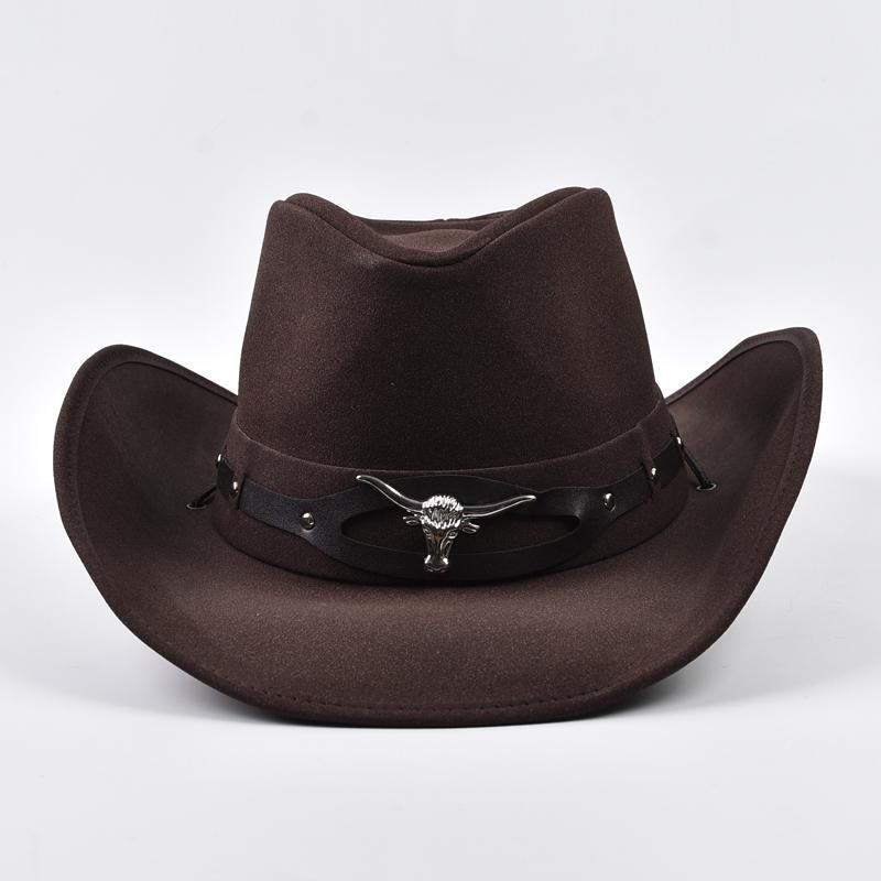 100% Leather Men Women Western Cowboy Hat Wide Brim Godfather Hats Gentleman Church Sombrero Hombre Jazz Cap
