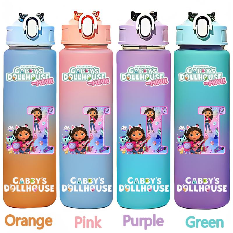 Gabby's 750ml Dollhouse Gabby Carlita DJ Catnip Mercat Gradient Plastic Straw Cup Pandy Paws Cakey Cat Mama Cat Drinking Bottle
