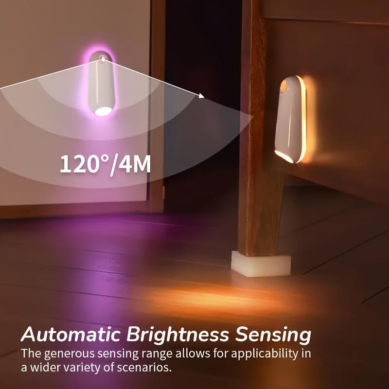 ABS material sensor-activated floor edge light (7 colors), snap-on installation. Nighttime sensor lighting, suitable for stairs/bathrooms/bedrooms.