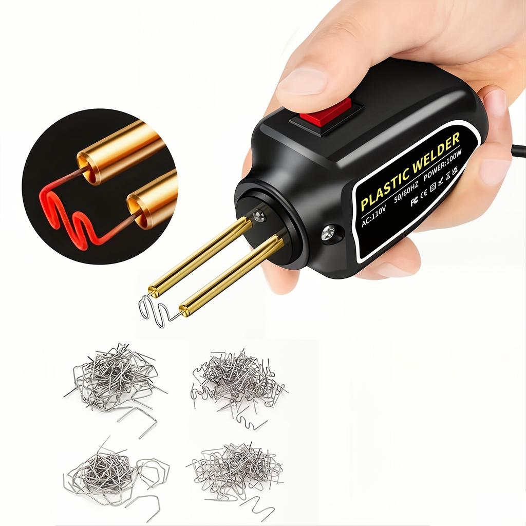 100w Portable Plastic Welding Repair Kit Mini Hot Melt Soldering Gun Essential Tool For Car Bumper Fender Kayak Pliers ( 200pcs Staples For Free)