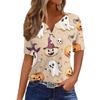 Women's T Shirt Tee Halloween Printed Button Short Sleeve Tunic Daily Weekend Fashion Basic V- Neck Regular Top