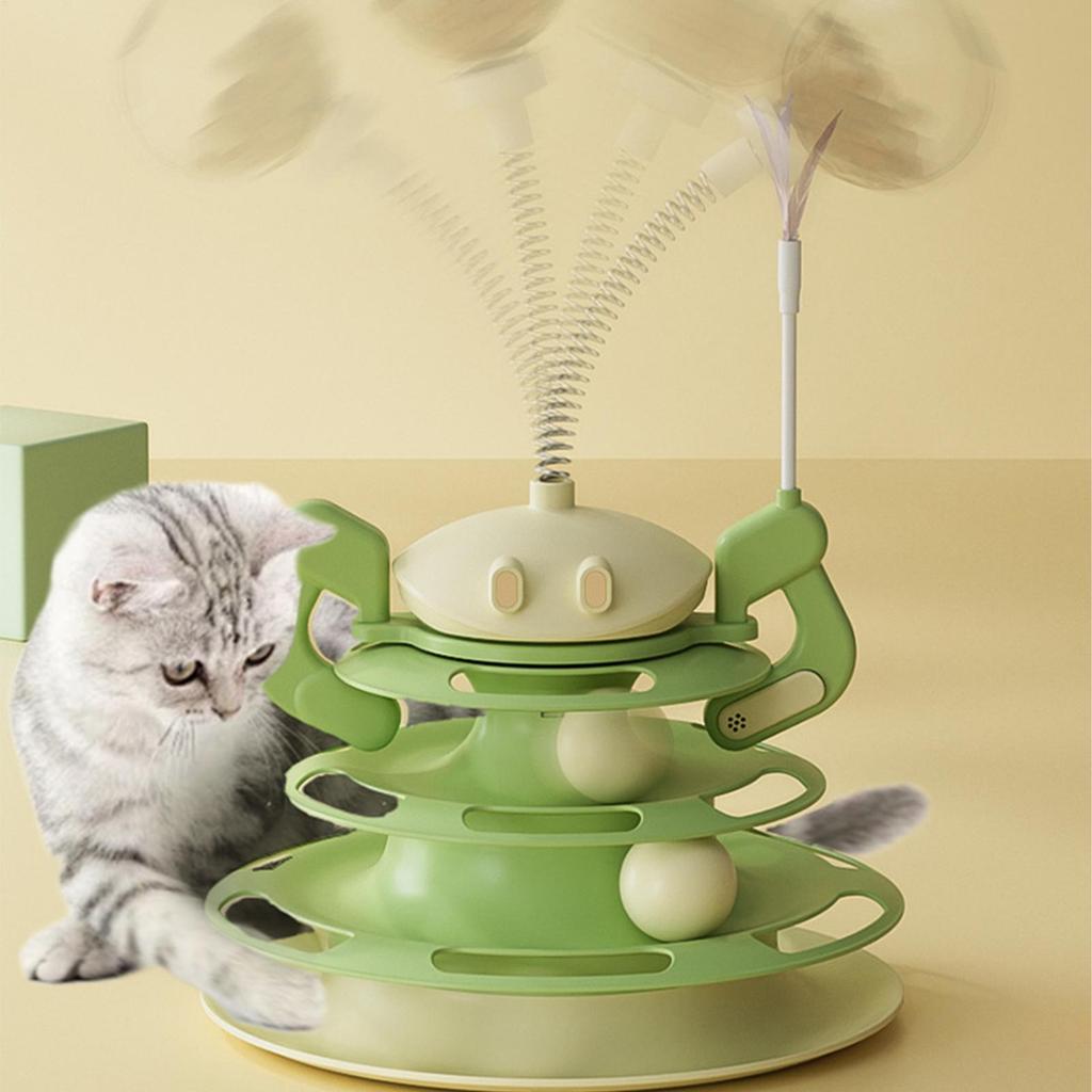 Cat Toy Ball Track 3-Level Tower Track With Teaser Exercise Toys For Kitchen Apartment Relaxation Zone Entryway Home Living Room