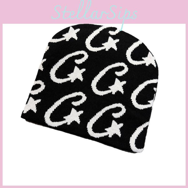 Trendy Knit Hat With Star Print Embroidery Design For Cold Weather Accessory