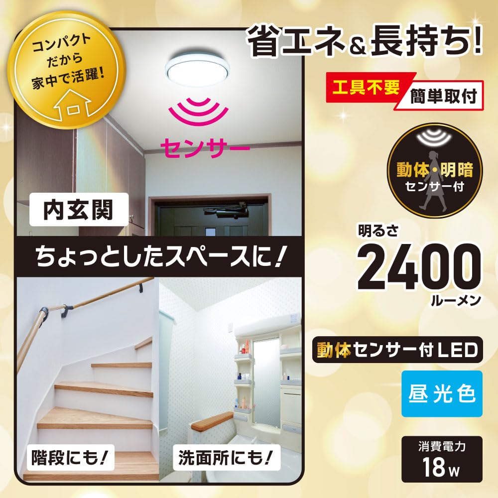 OHM LED Interior Entrance Light with Motion Sensor, Daylight | OHM Electric LT-Y18D-G-MW 06-5580