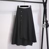 High-Waisted Midi Skirt Buttons Decor Irregular Large Hem A-Line Skirt Solid Color Summer Thin Skirt