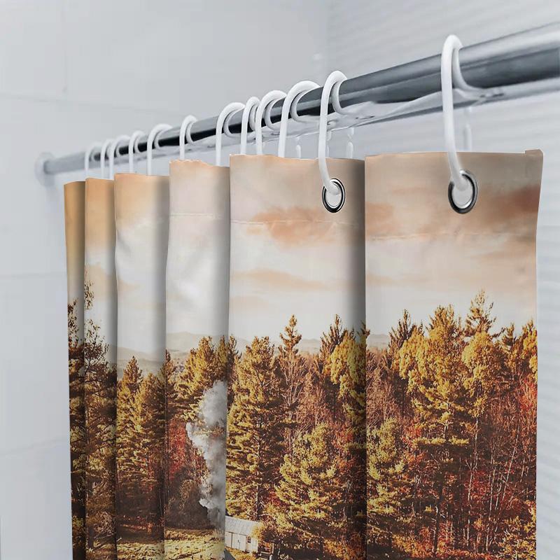 Rustic Cabin Forest Landscape Shower Curtain Vintage Woodland Home Decor Nature Scenic Bathroom Set Artistic Wall Hanging