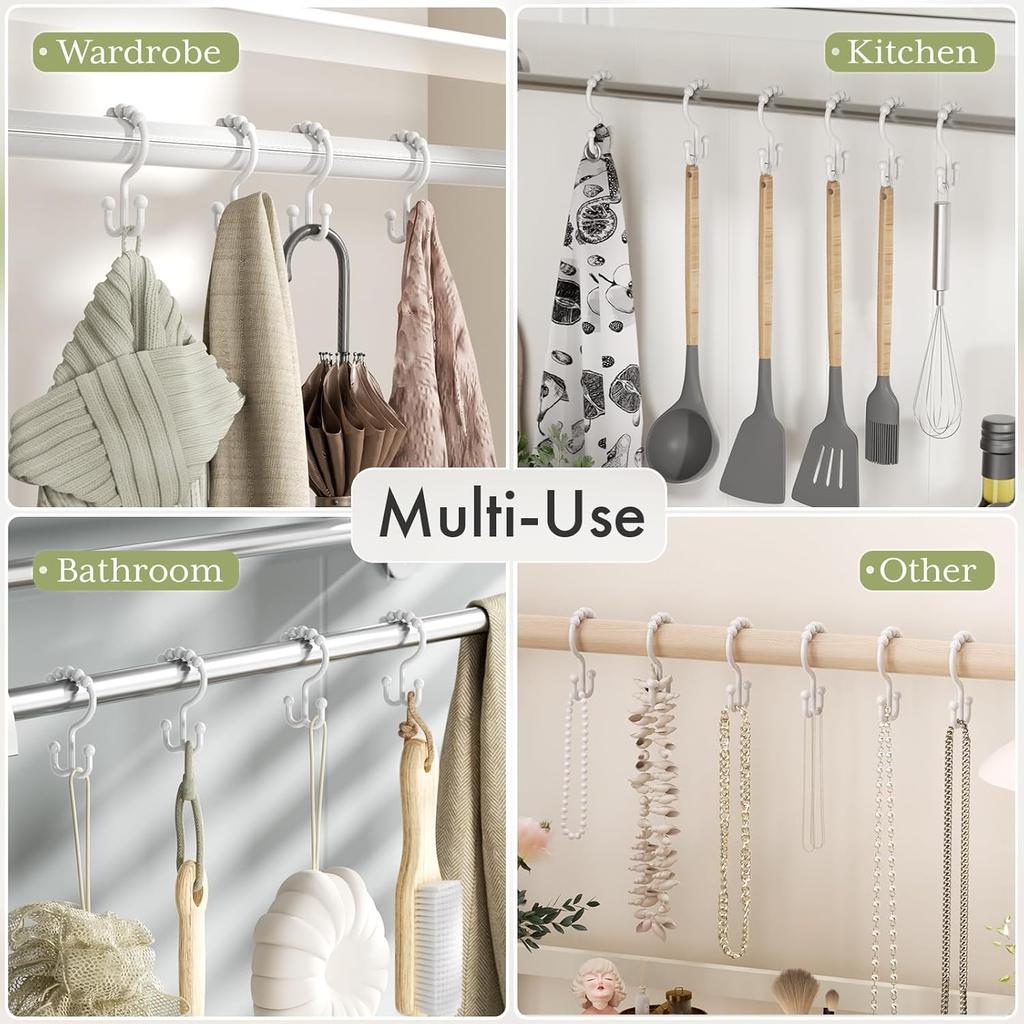 Amazer Plastic Shower Curtain Hooks, Double Shower Curtain Rings, Shower Rings for Shower Curtain, White Shower Hooks for Curtain Liner Bathroom - 12