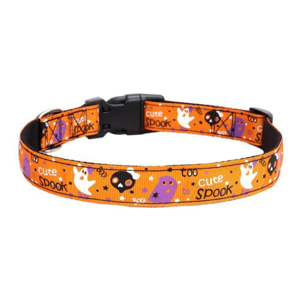 Adjustable Pet Pumpkin Skull Collar Quick Release Dog Traction Rope  for Dogs Cats