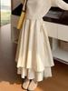 Spring 2026 Women's A-Line Skirt: Elegant Double-Layered Lace Trim Bow High-Waisted Mid-Length Design
