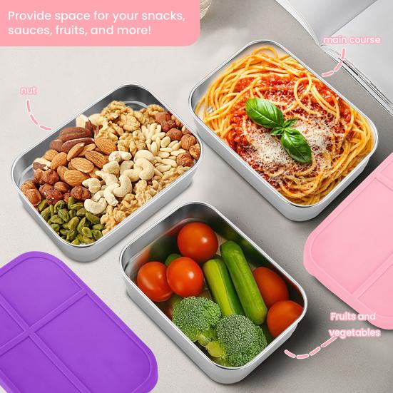 Food Storage Containers With Lids Stainless Steel Snack Box Leak-Proof Stackable Meal