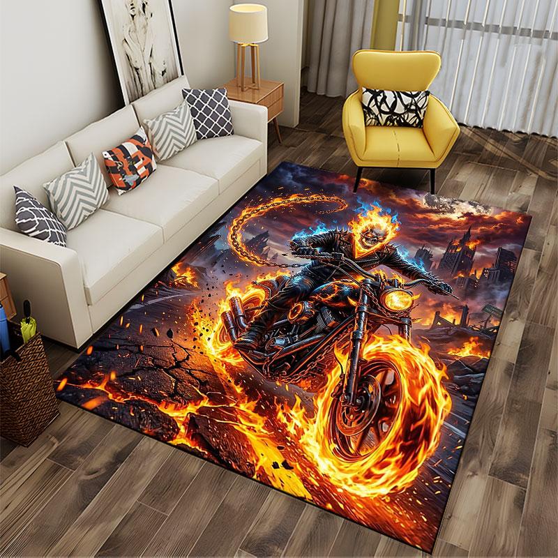 Flaming Skull Rider Carpet suitable as a non-slip mat for the living room or bedroom sofa