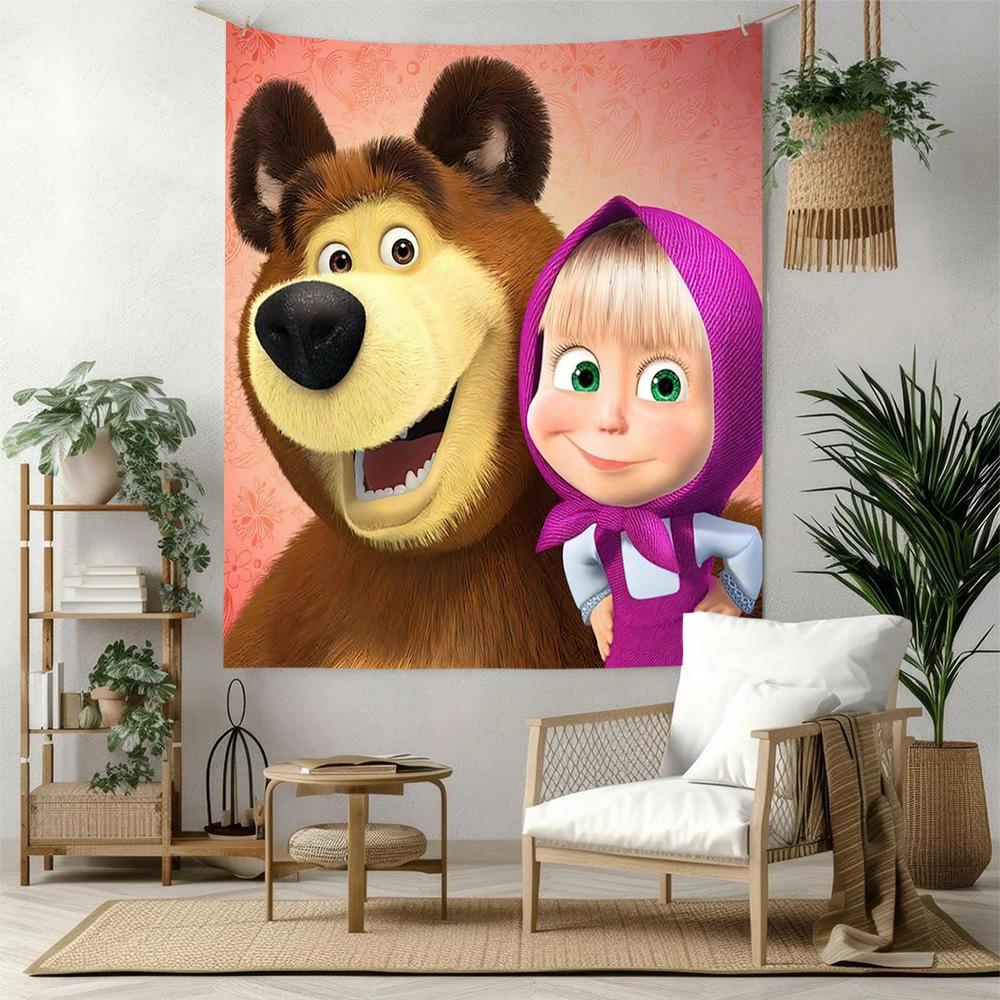 Masha Bear Wall Decor Tapestry Art For Pet Memorial Birthdaywedding Party Backdrop Family Gift