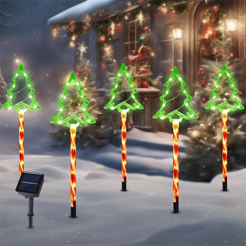 5PC/set Solar Candy Christmas Tree Ground Plug Lights Outdoor Waterproof Lawn Lamp LED Decoration Garden Lights For Christmas