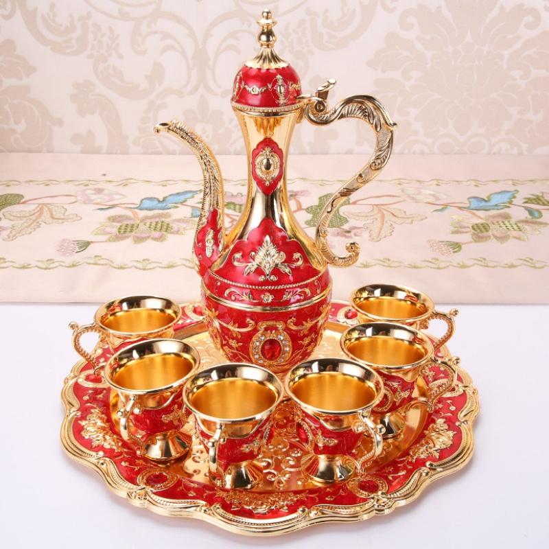 European Wine Set, Alloy Home Wine Pot Set, Multi-Color Optional Metal  Vintage Wine , Home Living Room Decoration,1Set