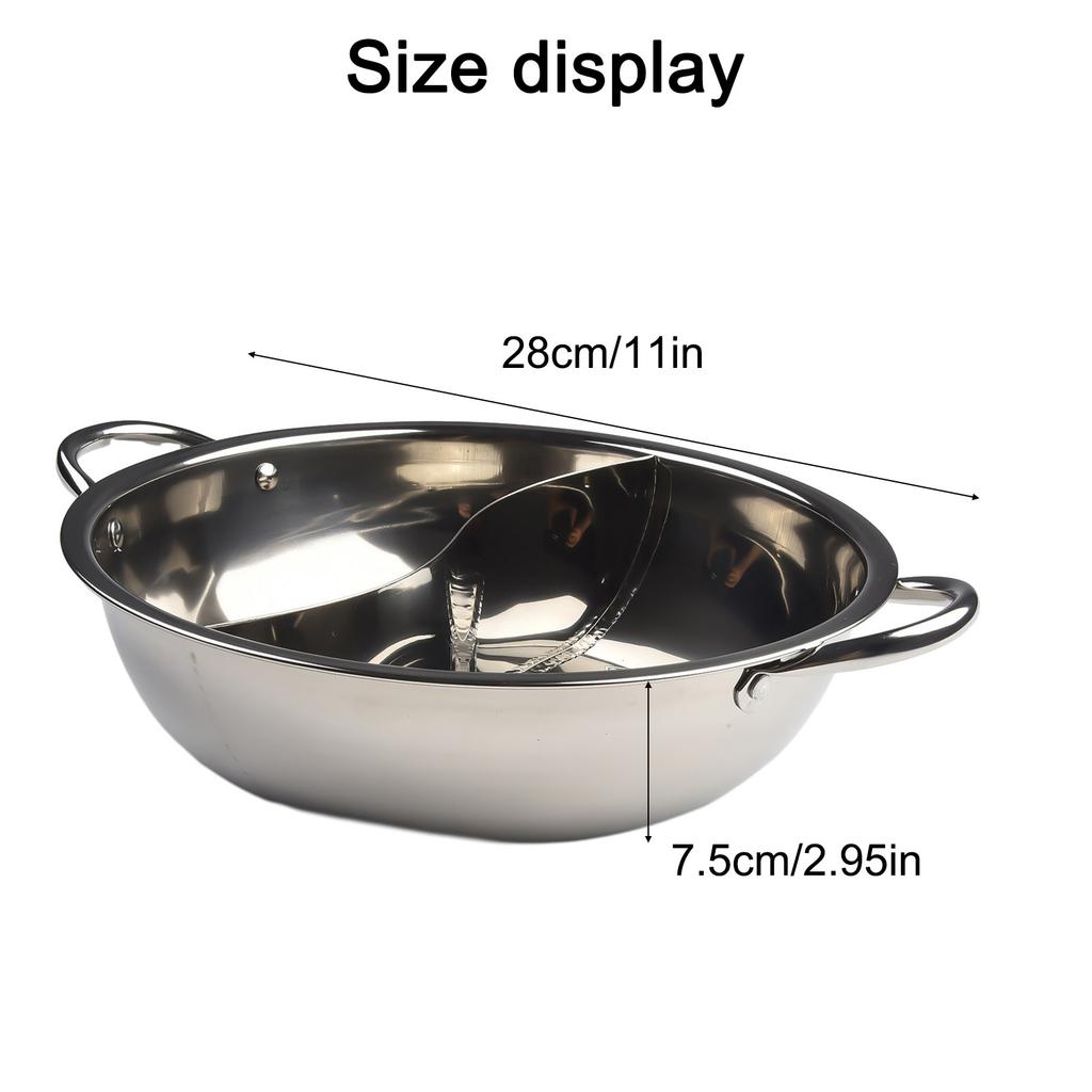 28cm Roestvrij Staal Dubbel Compartiment Dubbele Pan Hotpot Kookpan Gasfornuis Compatibel Pan Chinese Hot Pot Keuken Soep Kookpan