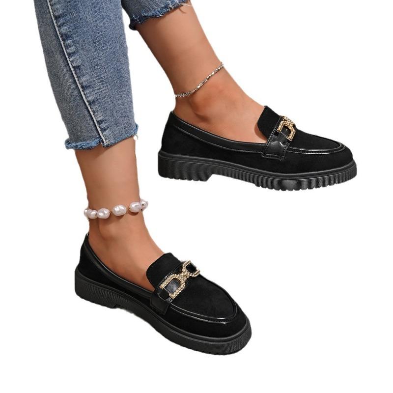 Thick-soled Women's British Small Leather Shoes Women's Autumn New Retro Metal Buckle One-pedal Thick-heeled Single Shoes