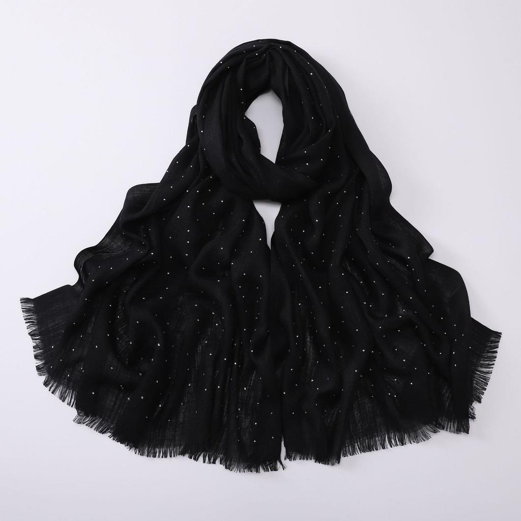 Soft Versatile Solid Bamboo Yarn Scarf With Star Rhinestone For Women