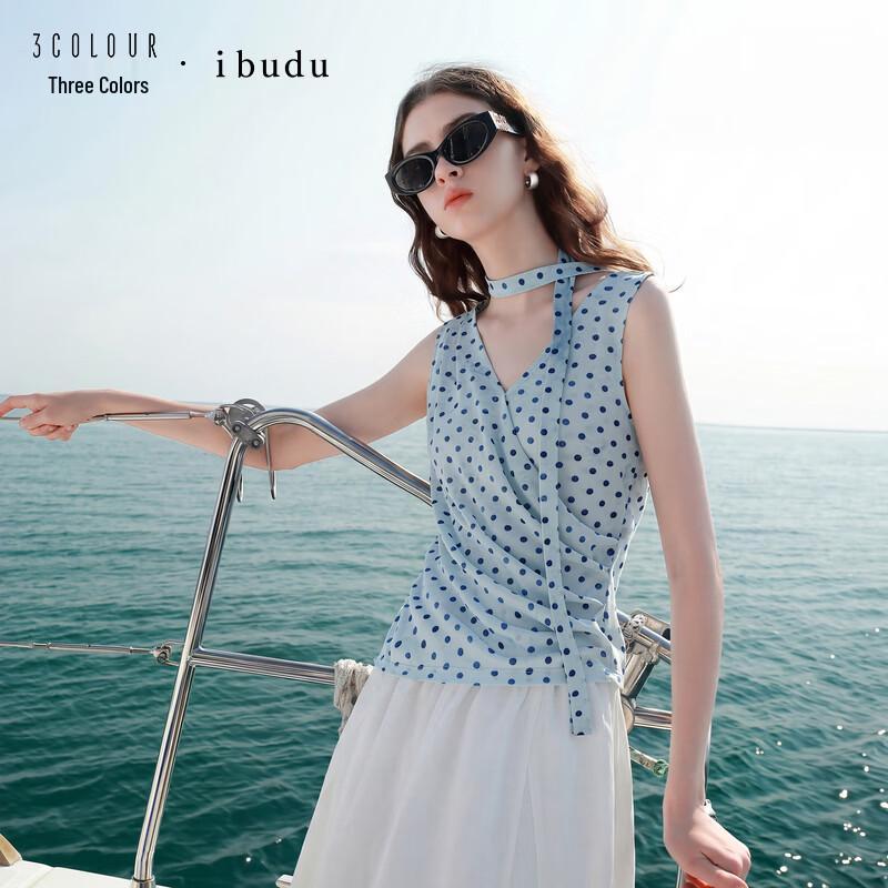 SanCai 2026 Summer V-Neck Polka Dot Mesh Blouse L
