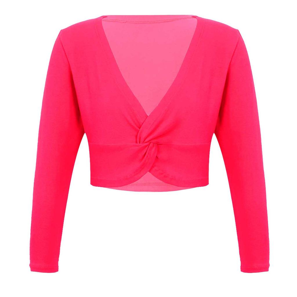 Mädchen Langarm V-Ausschnitt Knoten vorne Einfarbig Tanzjacke Langarm Warmes Ballettanzug