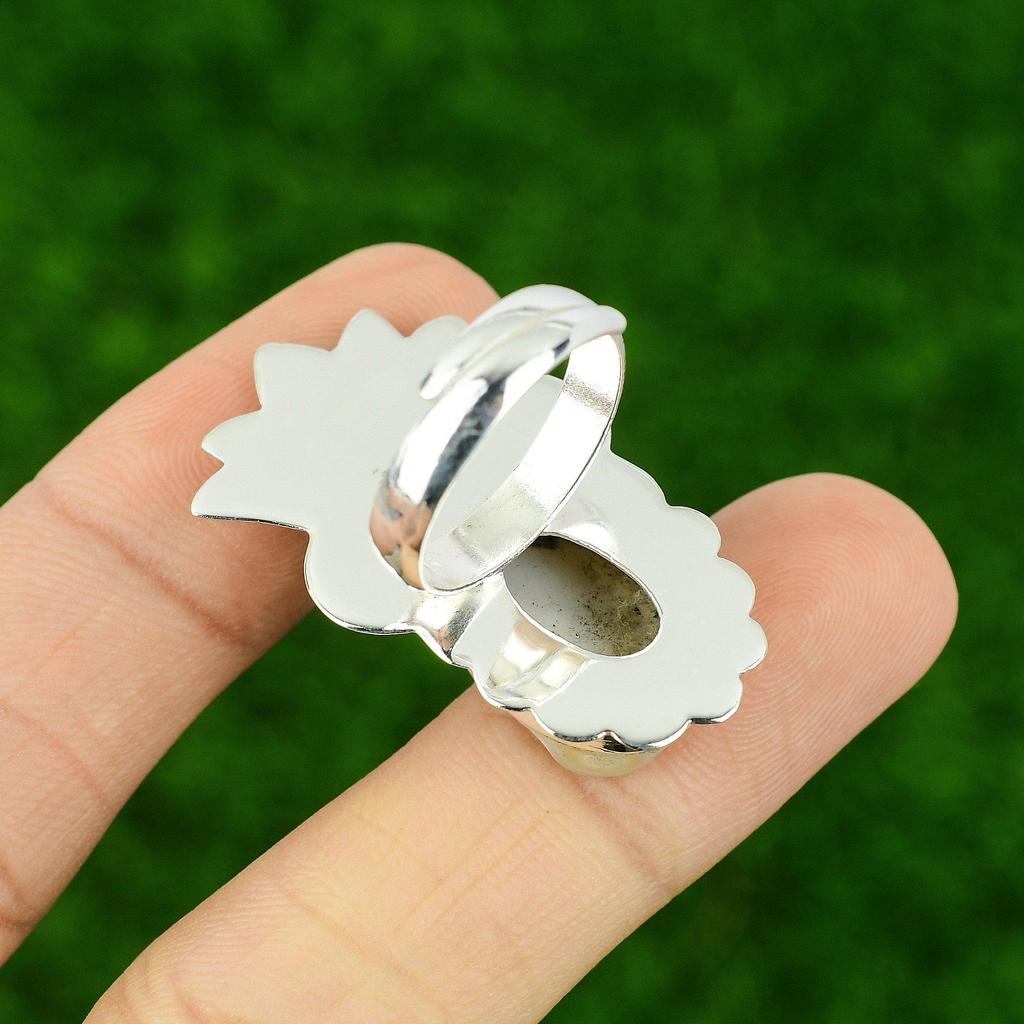 925 Silver Oval Natural Biwa Pearl Ethnic Promise Statement Bezel Birthday Ring