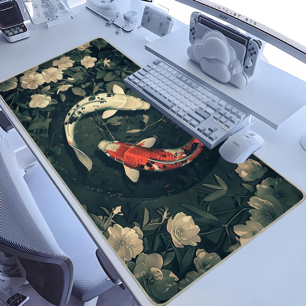 Koi Fish Mousepad Japanese Desk Mat XL boho nature mouse pad xxl extra large gaming deskmat anime aesthetics multiple sizes mats