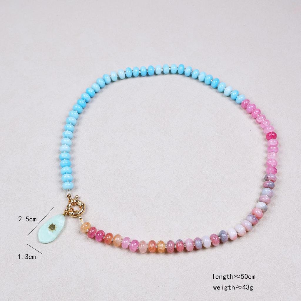 Natural Stone Pendant Colored Beaded Necklace Summer Beach Dopamine Necklace