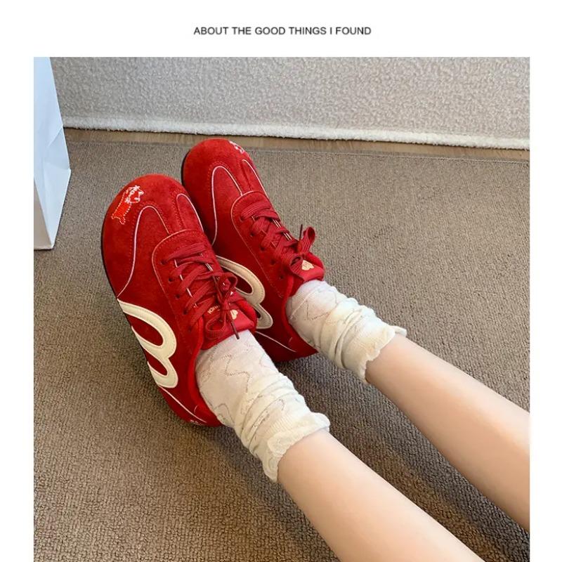 Women's Suede Cat Embroidery Casual Sneakers Retro M-Design Lace-Up Trainers Lightweight Soft Sole Walking Shoes
