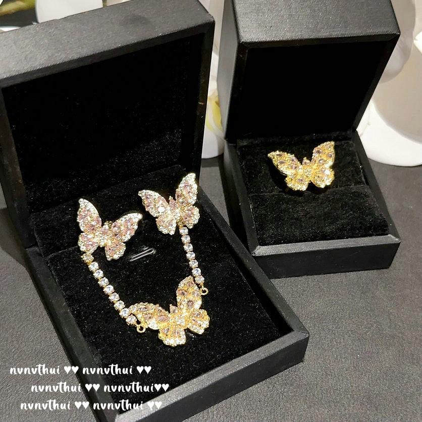 Papalacha Pink Gem Butterfly Necklace, Dancing, 18K Gold Dust Plated Love Rainbow, Zircon Earrings