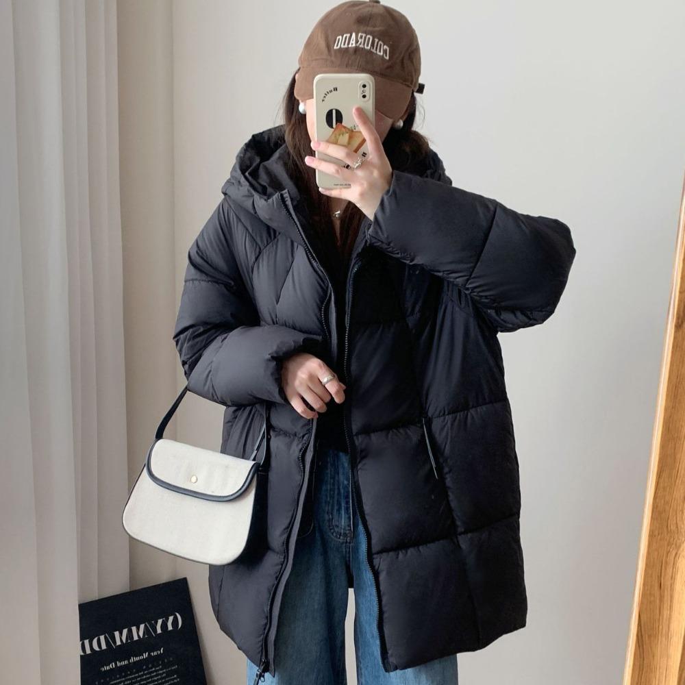 Medium and Long Down Cotton Clothes for Women's 2026 Winter New Korean Version Hooded Thickened Warm Fluffy Coat
