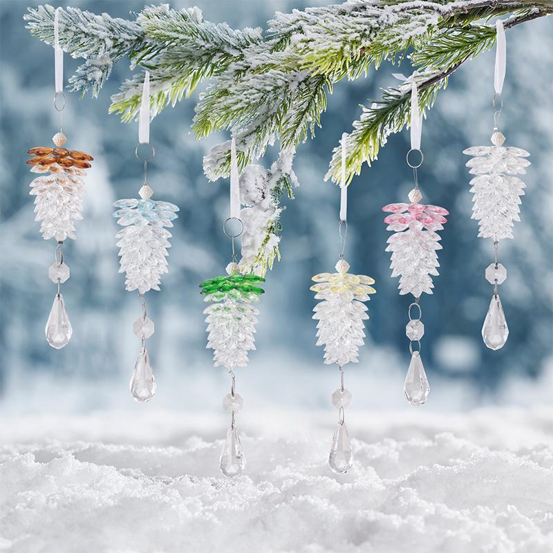 Clear Acrylic Christmas Tree Decorations Christmas Hanging Ornaments Snowflake & Icicle Hanging Decor New Year Party Decorations
