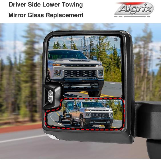 Driver Side Lower Mirror Glass Replacement For      2024 2025 Chevy Silverado GMC Sierra 1500 2500 HD 3500 HD Left Convex Non-Heated Towing Mirror
