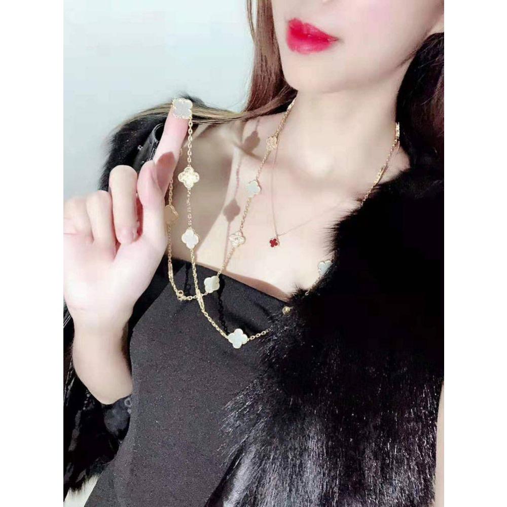 20 Flower Necklace Women Fashion Four Leaf Clover Sweater Chain Onyx Mother of Pearl Premium Sense Ladies Necklace