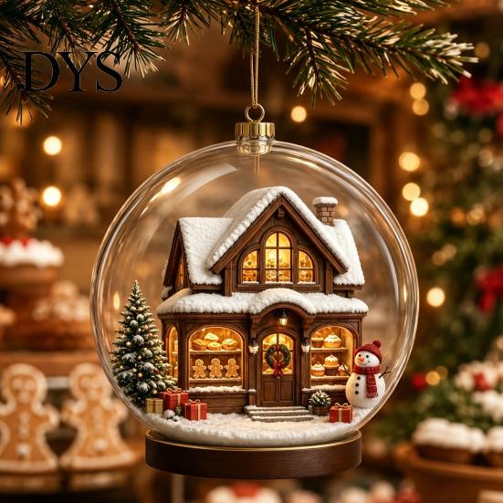 Holiday Party Supplies Christmas Crystal Ball Style Pendant with Hanging Rope, 2D Flat Acrylic Unique Keepsakes Ornament for Tree Decoration