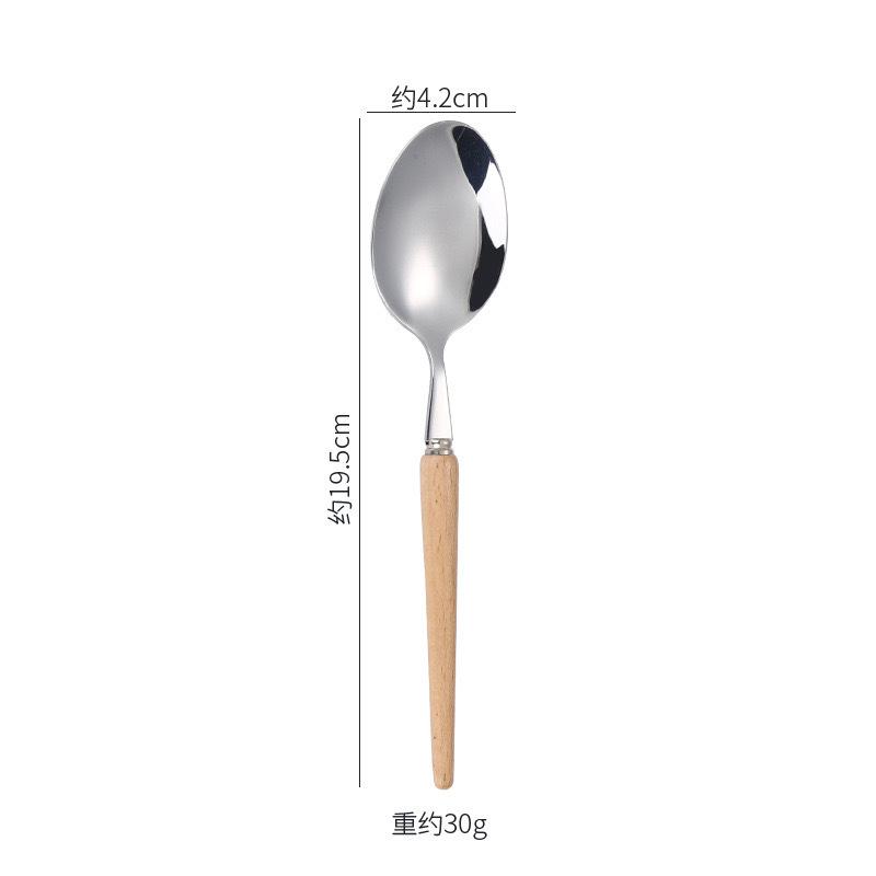 Wooden handle stainless steel knife and fork spoon Western food steak knife 304 stainless steel tableware spoon Fruit dessert fork