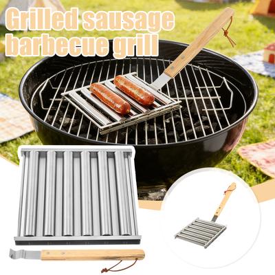 Hot Dog Roller Sausage Rack With Extra-long Wooden Handle, Roasting, Suitable For Evenly Cooked Food