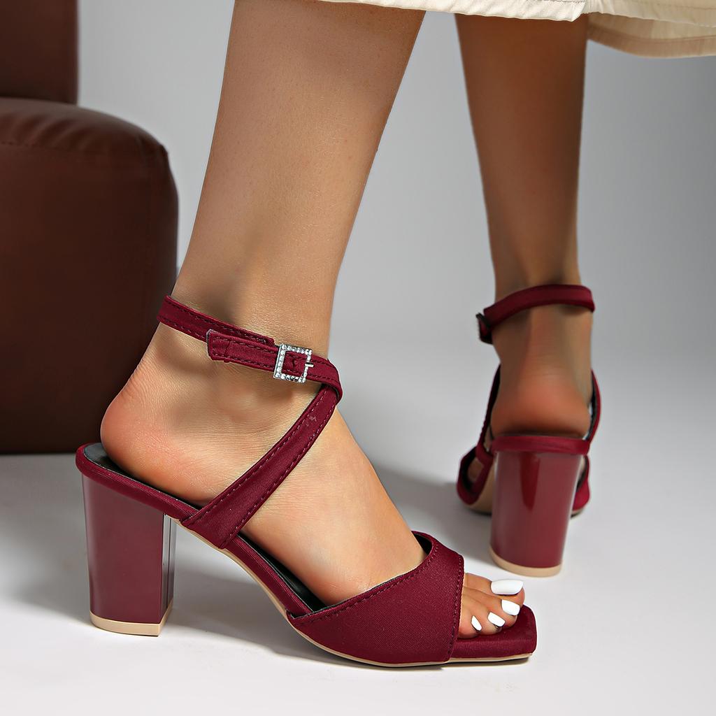 Women's Summer Sandals Medium High Heel Outdoor Sandalias Elegant Wedding Shoes Bridal Ankle Strap Slingback Sandals