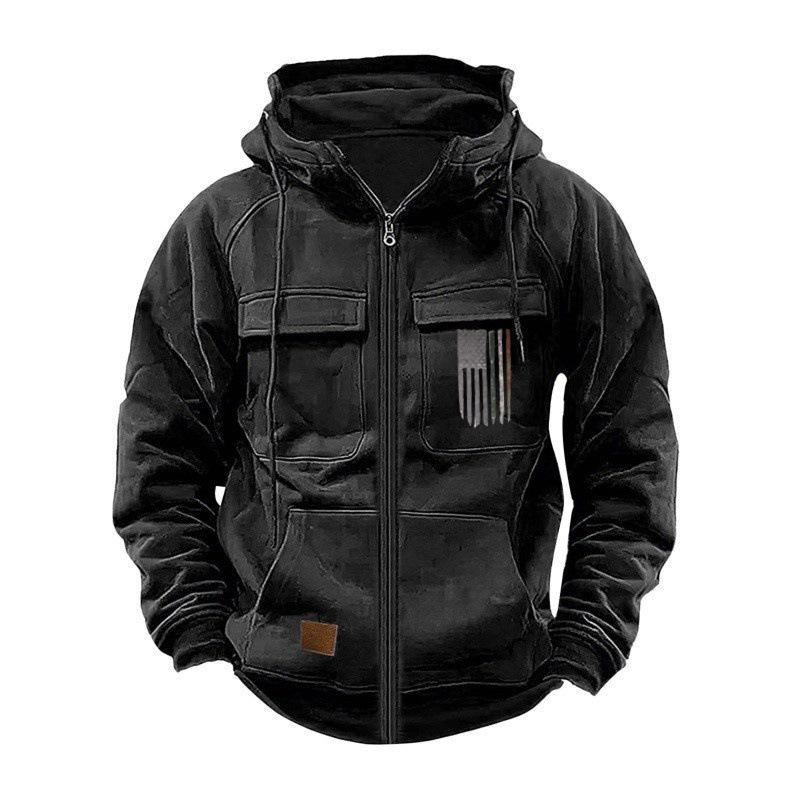 Autumn Winter Men's Hooded Hoodies Printed Zipper Loose Casual Sports Hooded Sweatshirt American Jacket