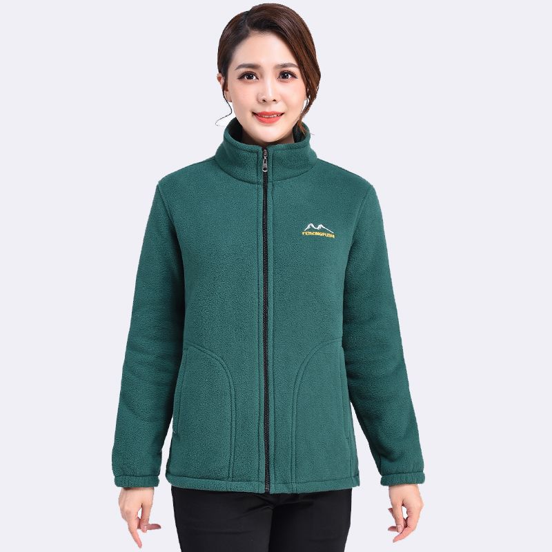 Spring Autumn Mother's Coral Velvet Fleece Stand Collar Jacket Thicken Slim Warm Coat Casual Women's Zipper Sweatshirts Tops