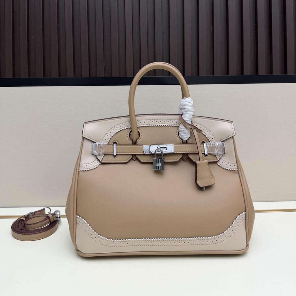 H Family Women's High-End Cowhide Leather Lace Platinum Handbag